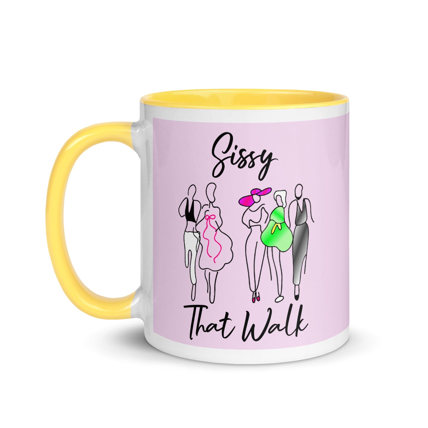 Sissy That Walk Ceramic Coffee Tea Mug Yellow white-ceramic-mug-with-color-inside-yellow-11oz-left-641273b8c69c6