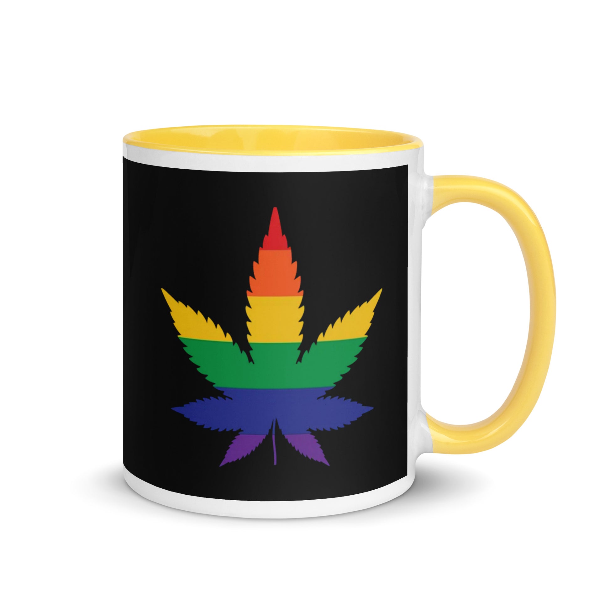 LGBTQ Pride ceramic Coffee Tea Mug - Weed white-ceramic-mug-with-color-inside-yellow-11oz-right-641265badd13c