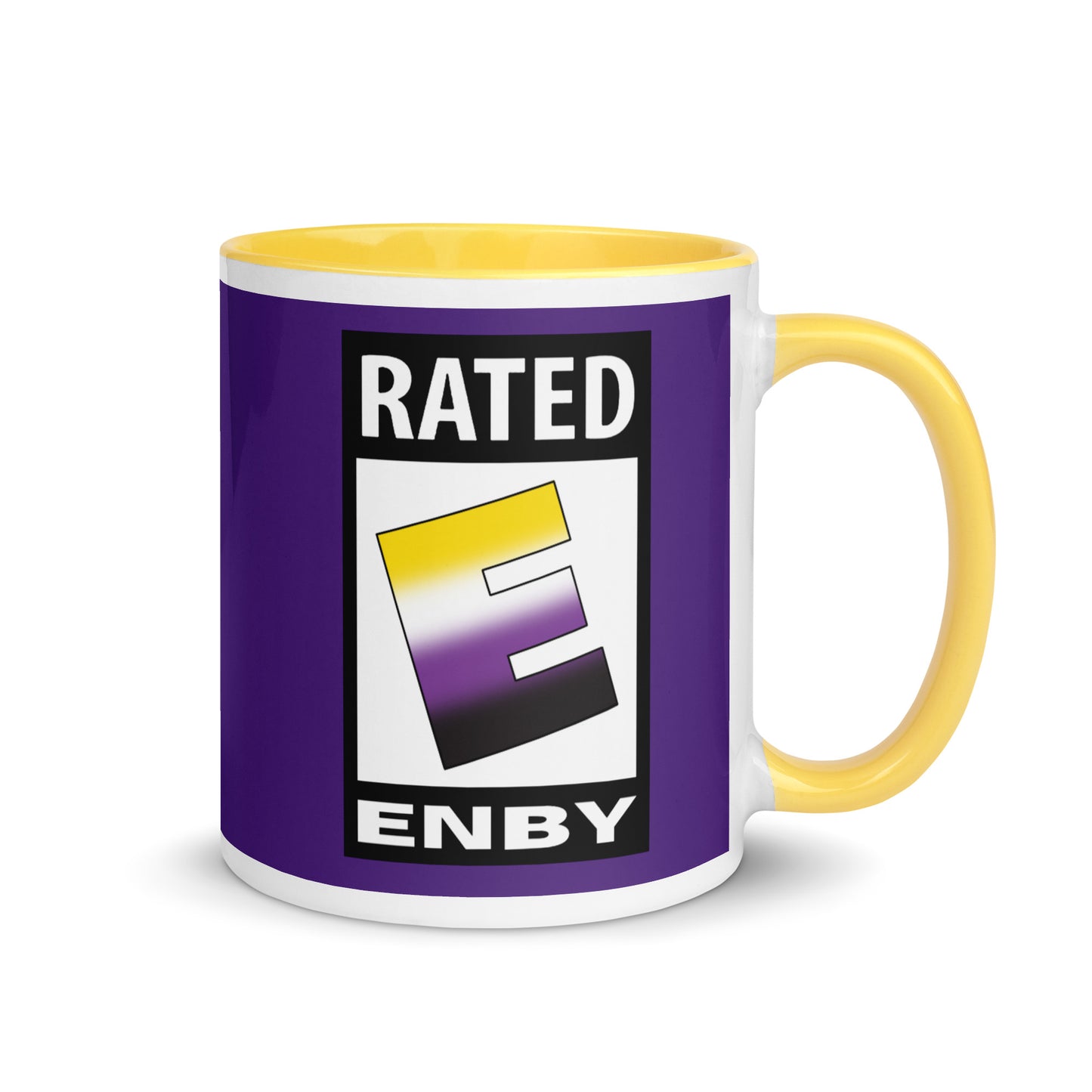 Nonbinary Enby Pride Ceramic Coffee Tea Mug - Rated E For Enby white-ceramic-mug-with-color-inside-yellow-11oz-right-6412692df3dba