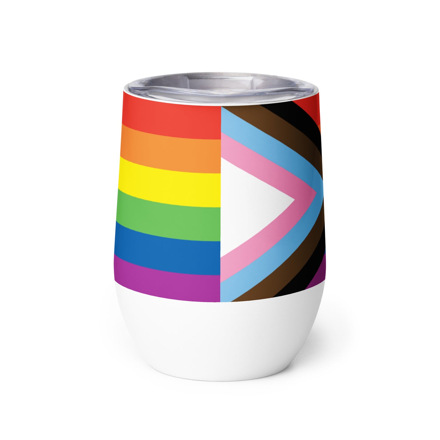 LGBTQ Pride Stainless Steel Wine Tumbler 12oz - Progress Pride Flag Daniel Quasar wine-tumbler-white-back-637844b34845e