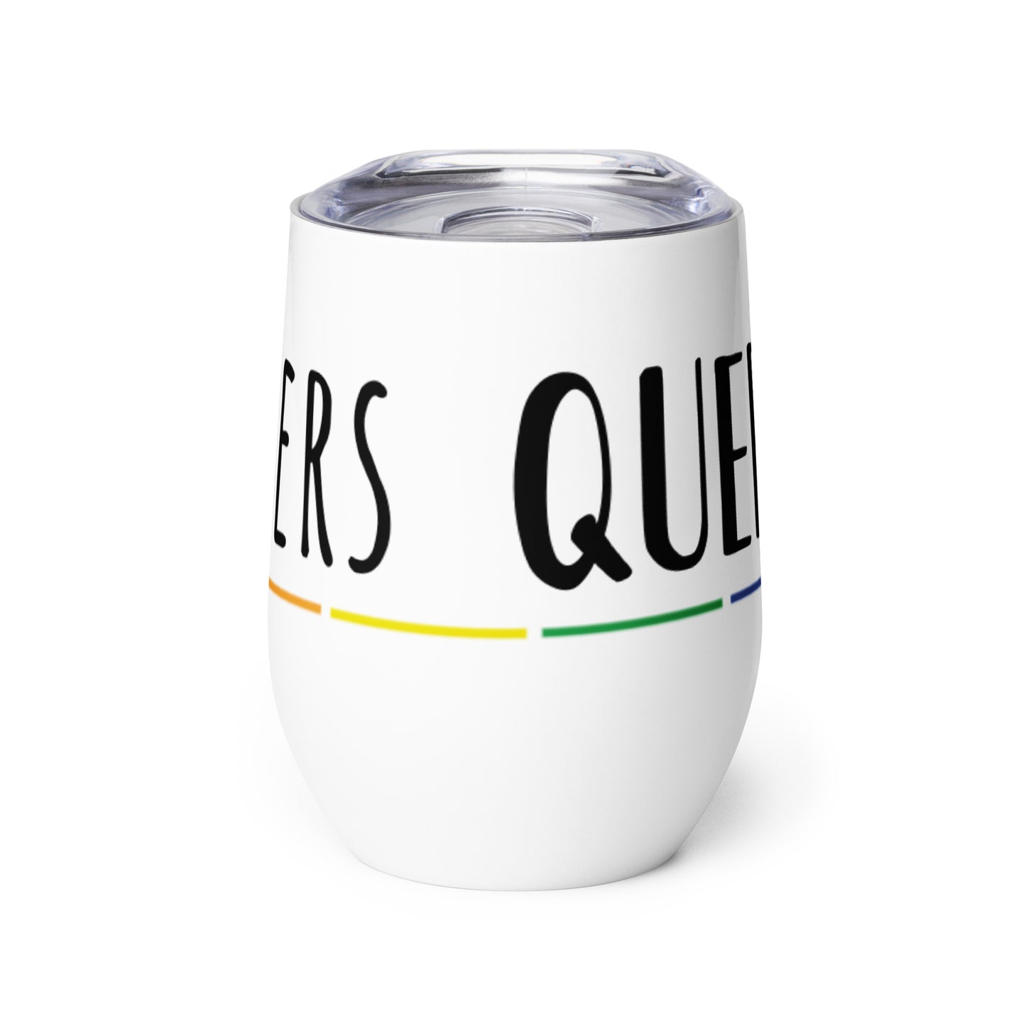 LGBTQ Pride Stainless Steel Wine Tumbler 12oz - Cheers Queers! Pride wine-tumbler-white-front-6373040c843f2