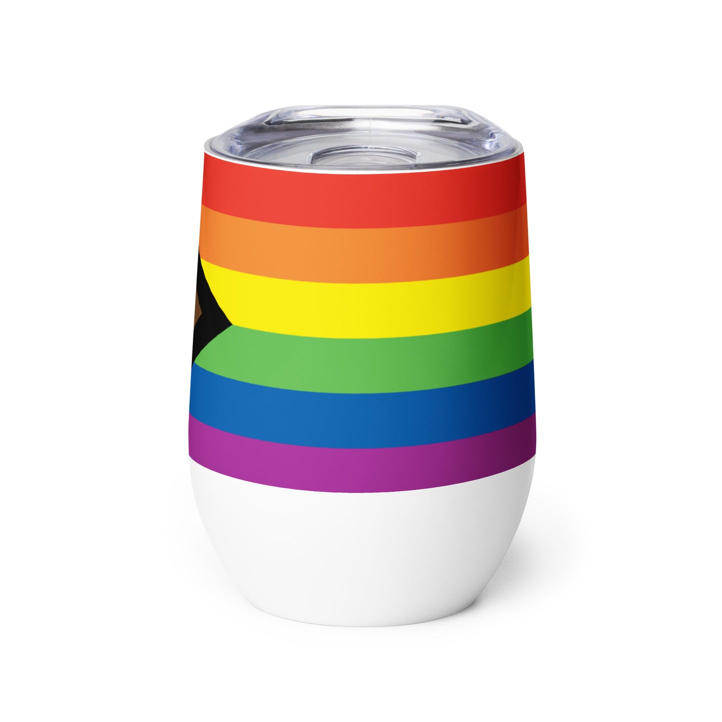 LGBTQ Pride Stainless Steel Wine Tumbler 12oz - Progress Pride Flag Daniel Quasar wine-tumbler-white-front-637844b3470e3