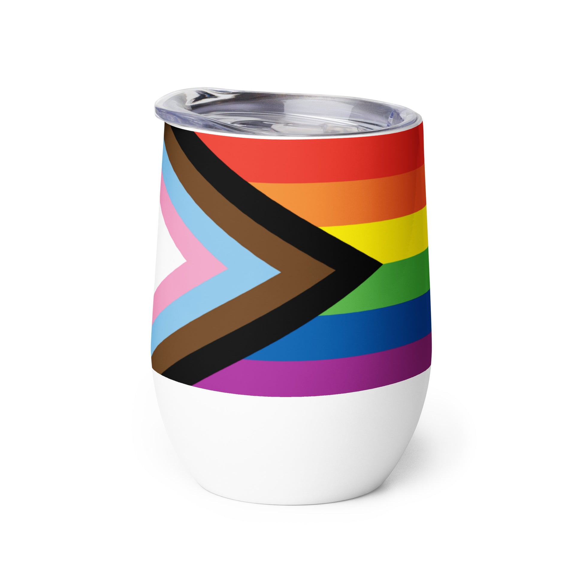 LGBTQ Pride Stainless Steel Wine Tumbler 12oz - Progress Pride Flag Daniel Quasar Pride wine-tumbler-white-left-637844b3485bc