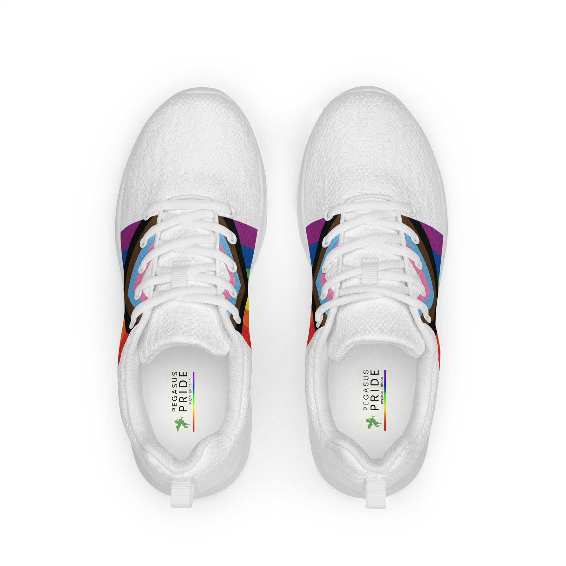 LGBTQ Progress Pride Flag Women’s Athletic Shoes Daniel Quasar White Pride womens-athletic-shoes-white-front-641dedf7d0f45