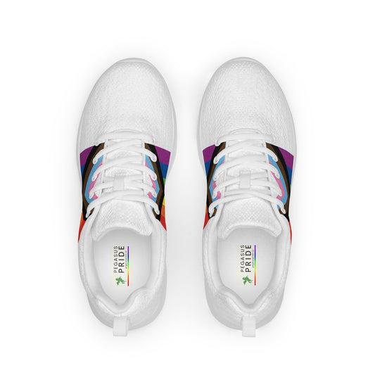 LGBTQ Progress Pride Flag Women’s Athletic Shoes Daniel Quasar White Pride womens-athletic-shoes-white-front-641dedf7d0f45